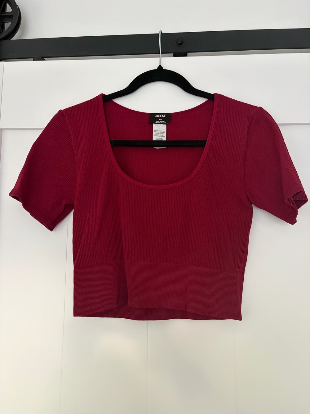 Ardene Ribbed Scoop Neck Crop Top - Burgundy Red
